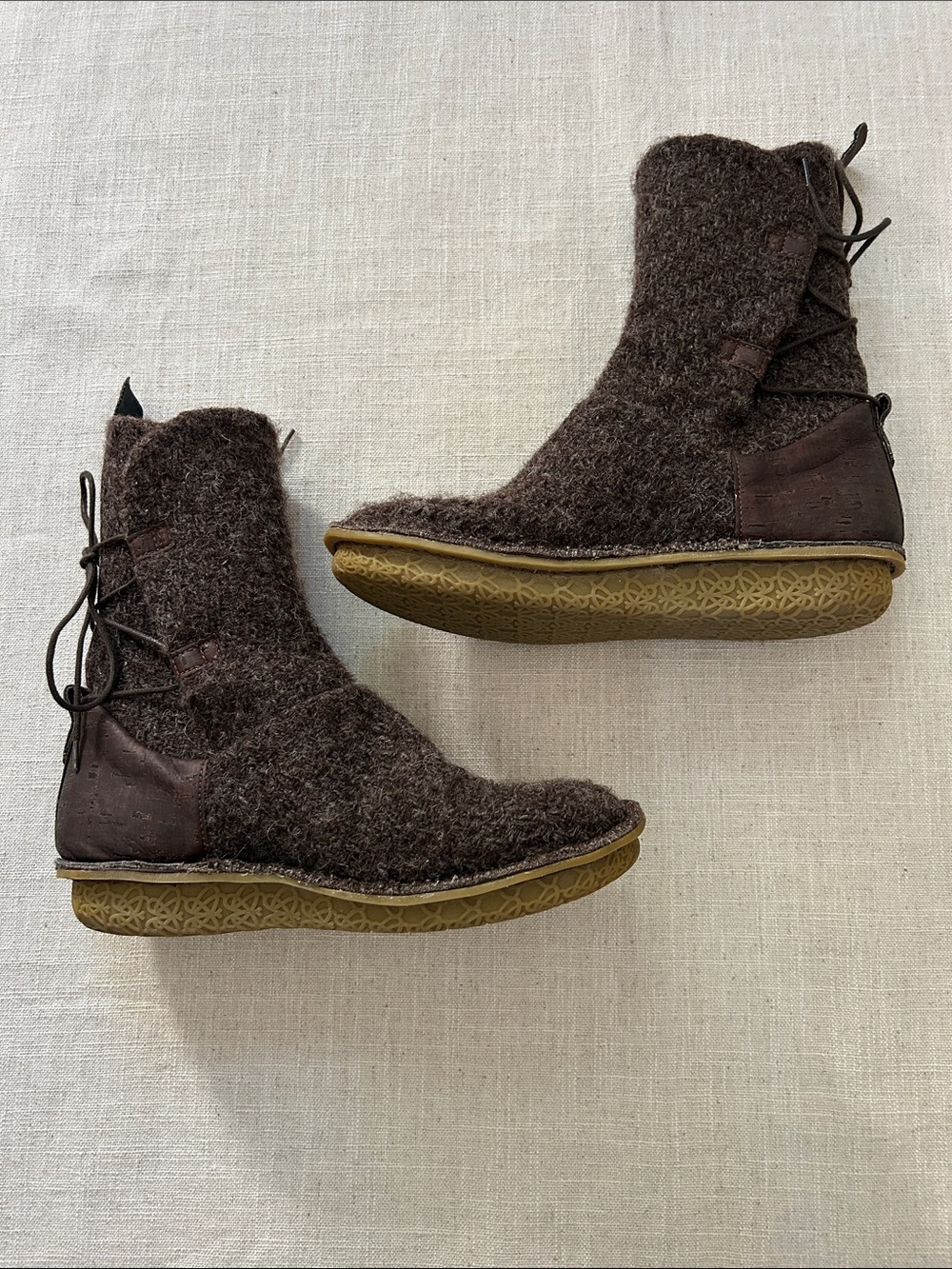 Po Zu Piper V Dark Brown "Rey" Boots Wool Blend Lace-Up Ankle Cosplay Women's 38
